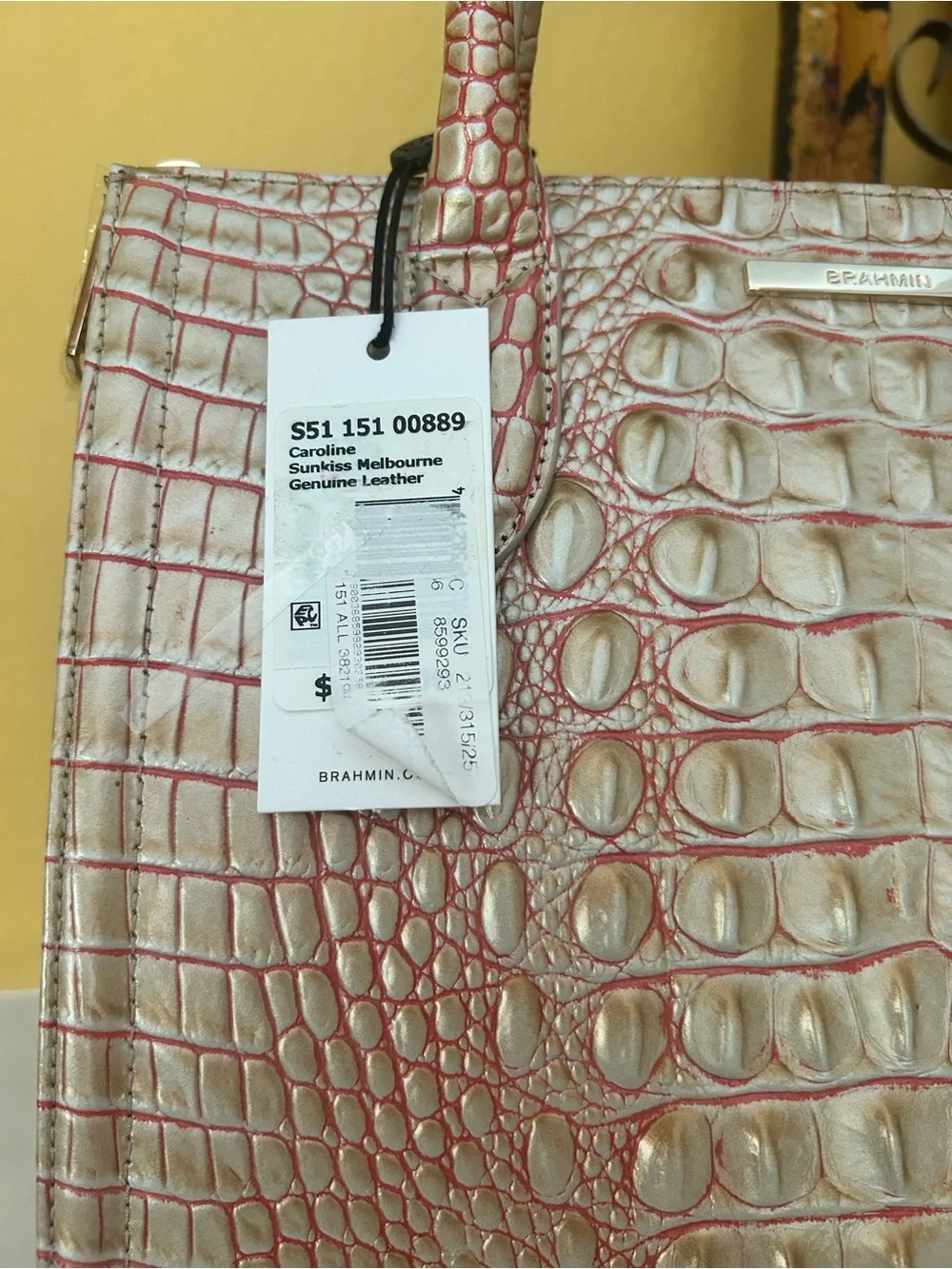 Brahmin Caroline Satchel Sunkiss Melbourne Croc Embossed Leather NWT old money